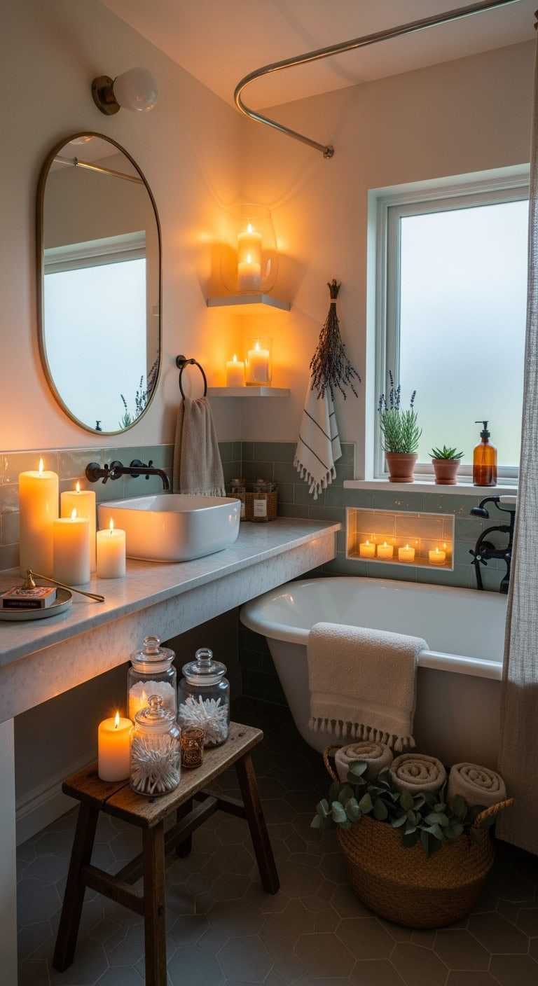 candlelit bathroom spa like relaxation