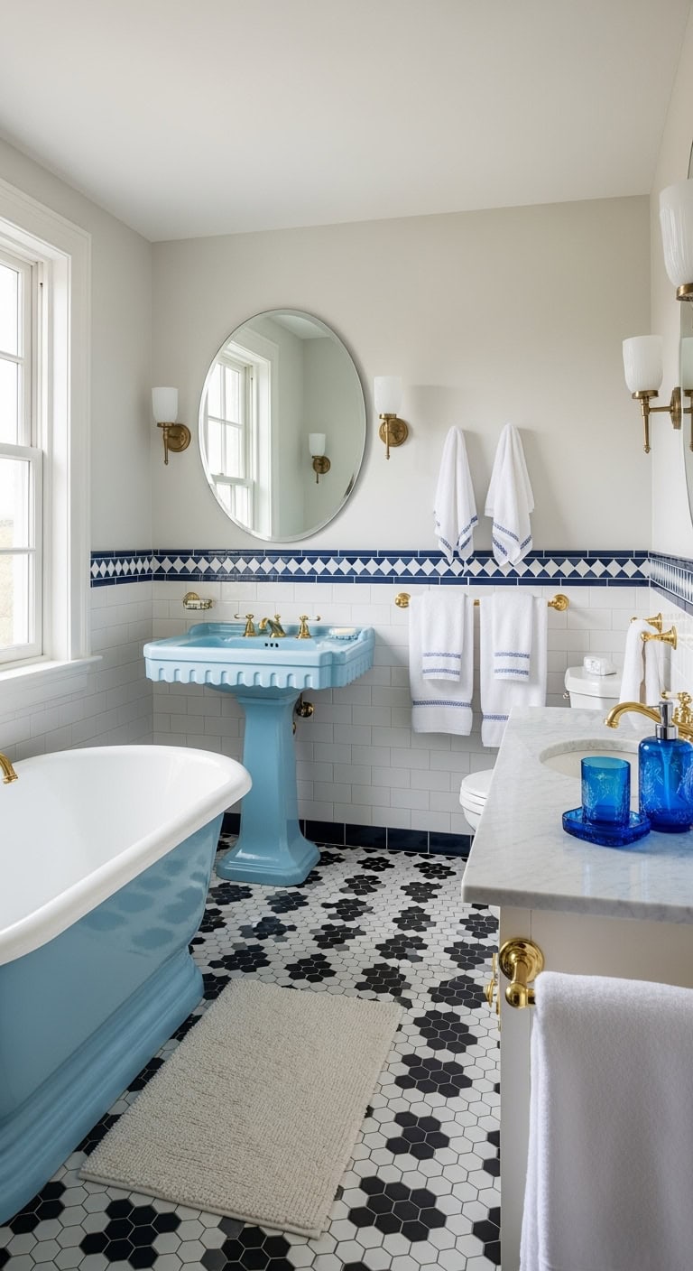 vintage bold symmetrical glamorous bathroom design