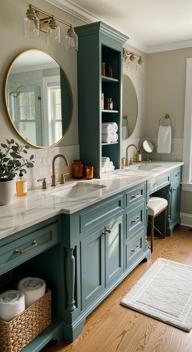 elegant bold teal double vanity statement