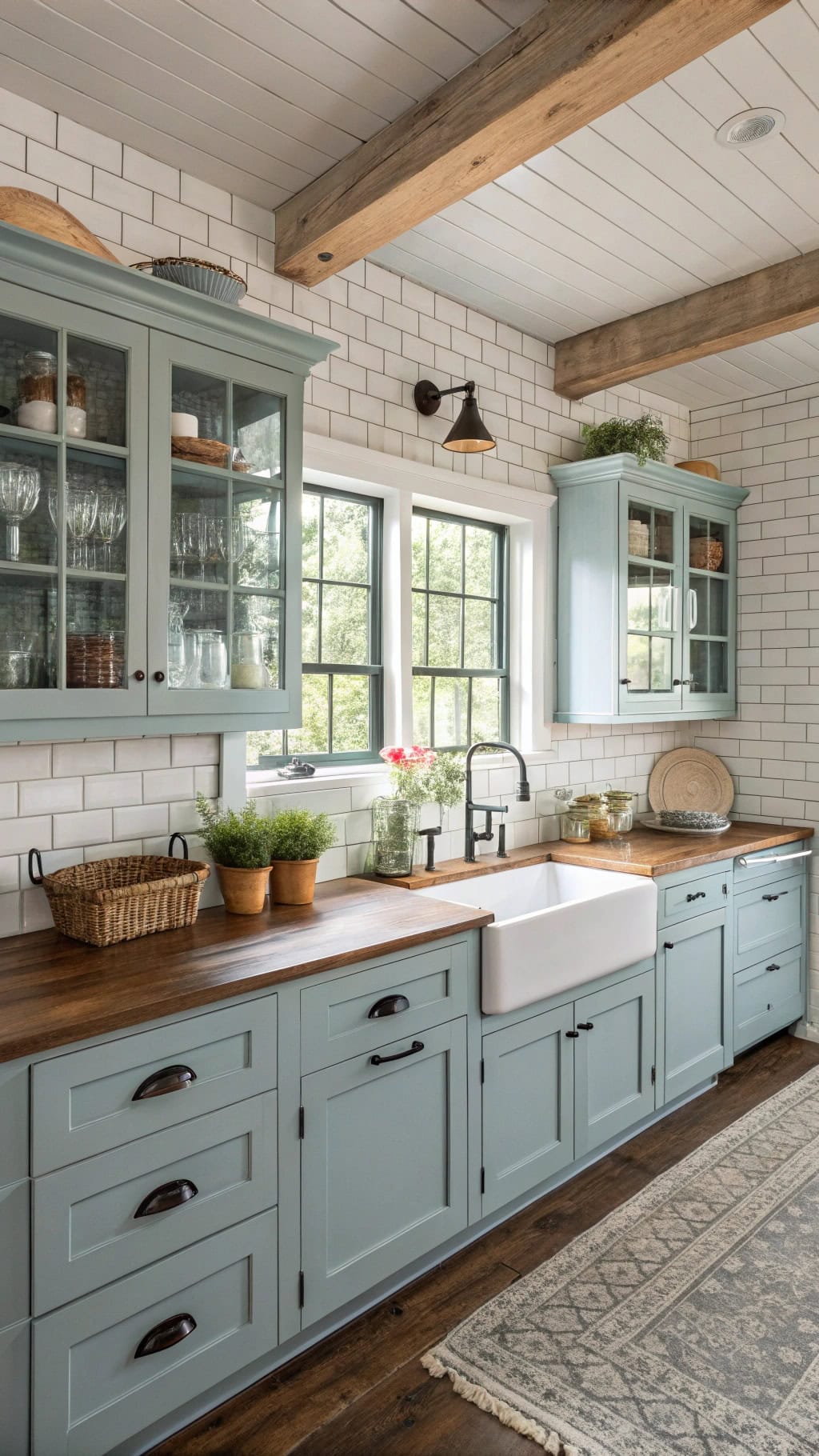 cozy blue farmhouse cabinets