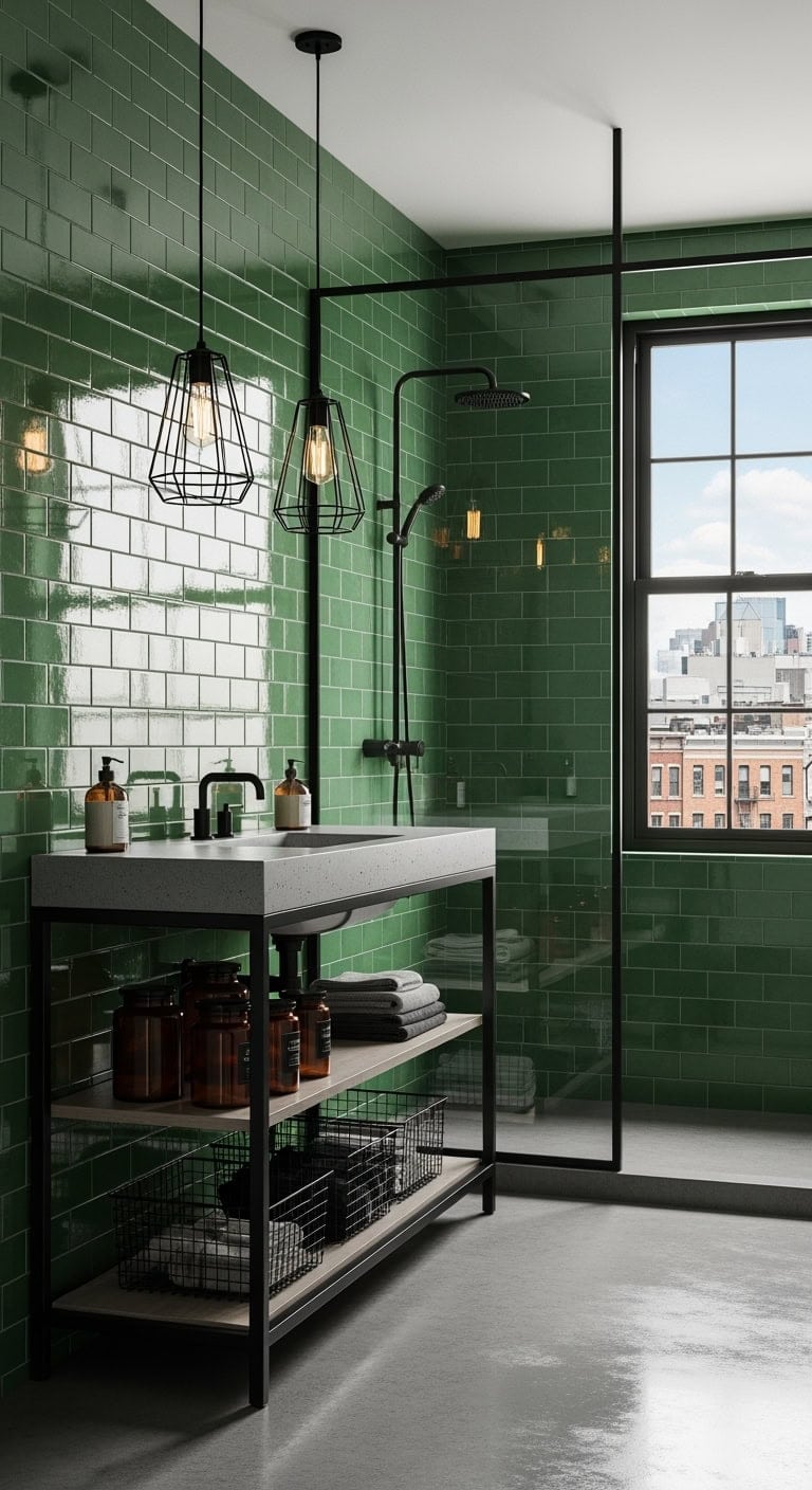 industrial emerald subway tiles