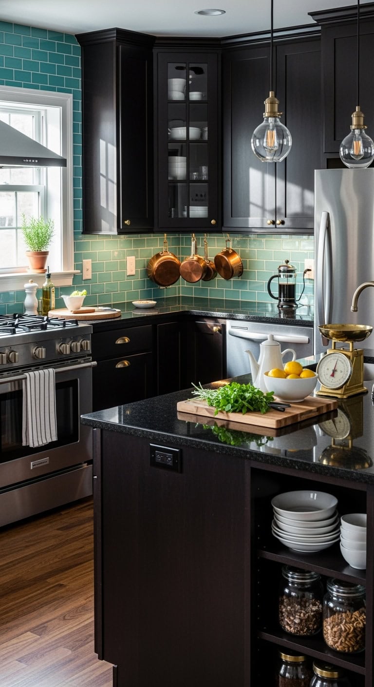 mysterious inviting turquoise subway backsplash