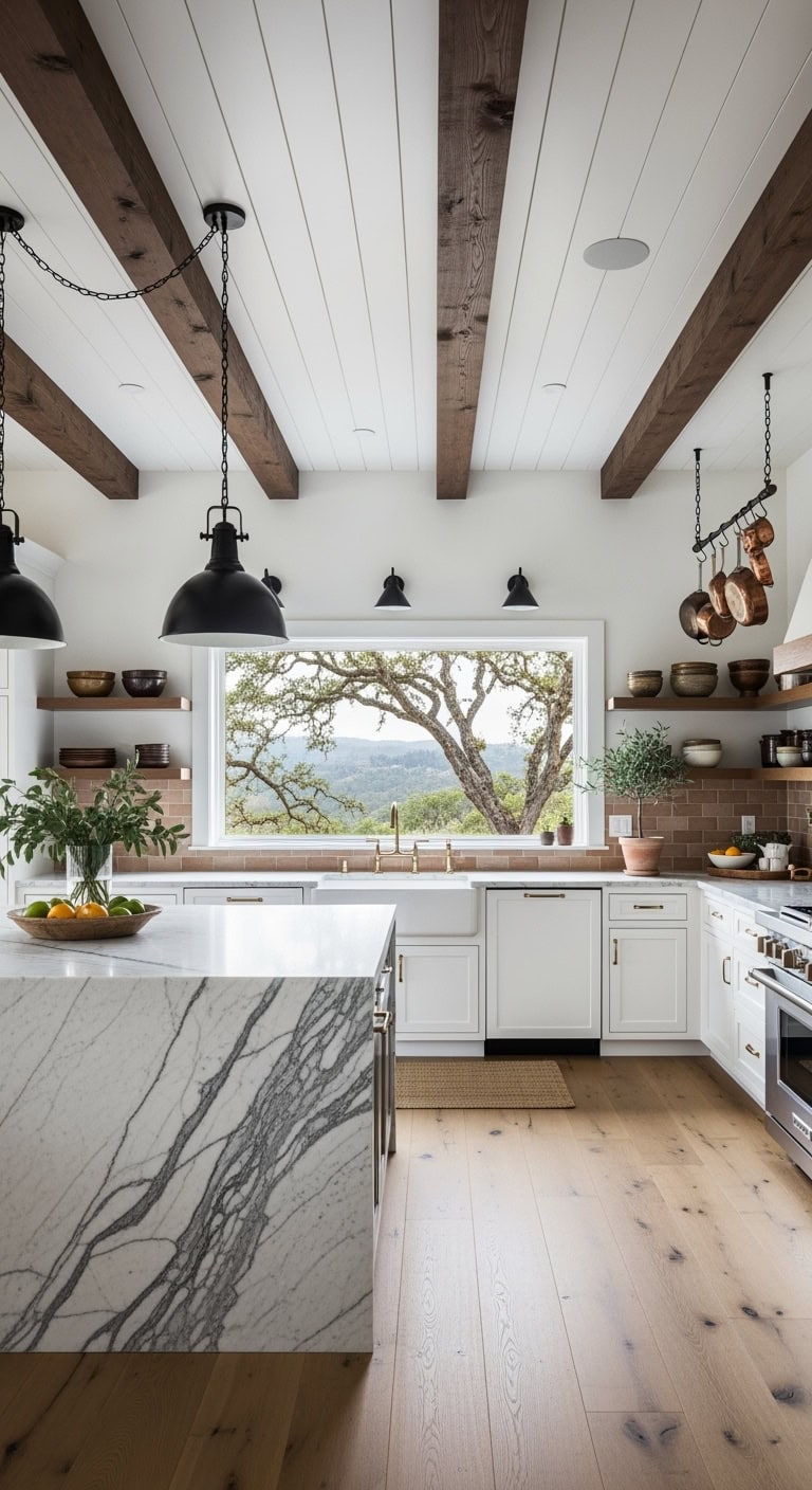 rustic modern kitchen with exposed beams