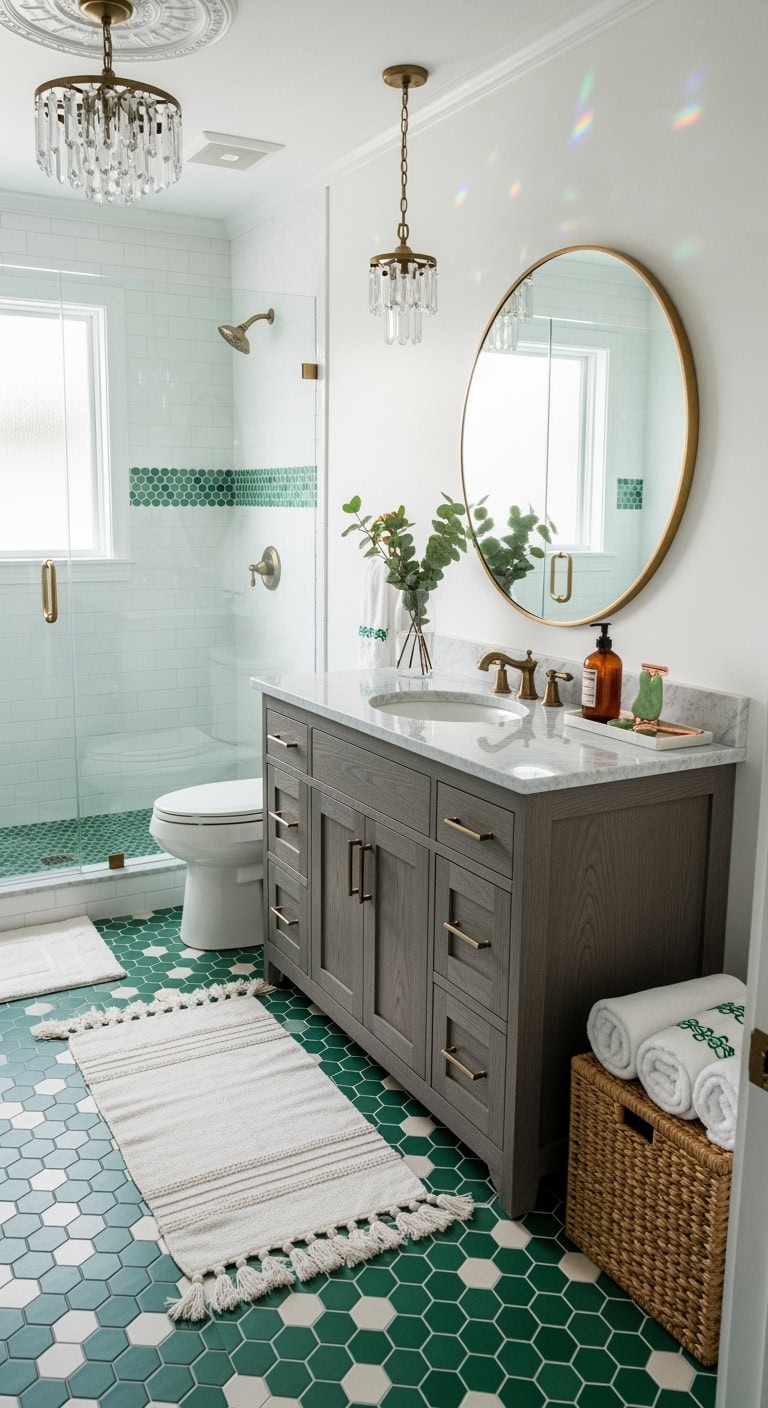 sophisticated playful emerald hexagon floor patterns