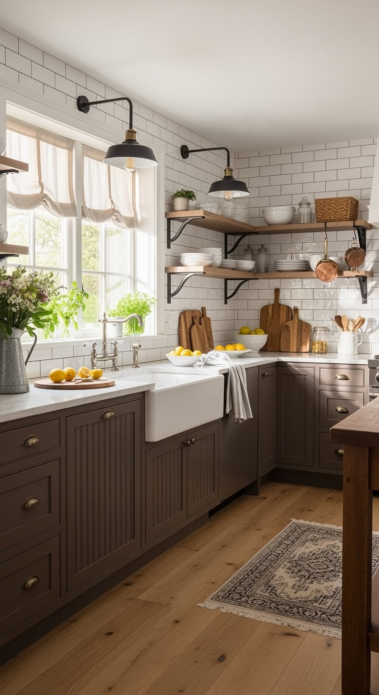 mocha farmhouse kitchen style