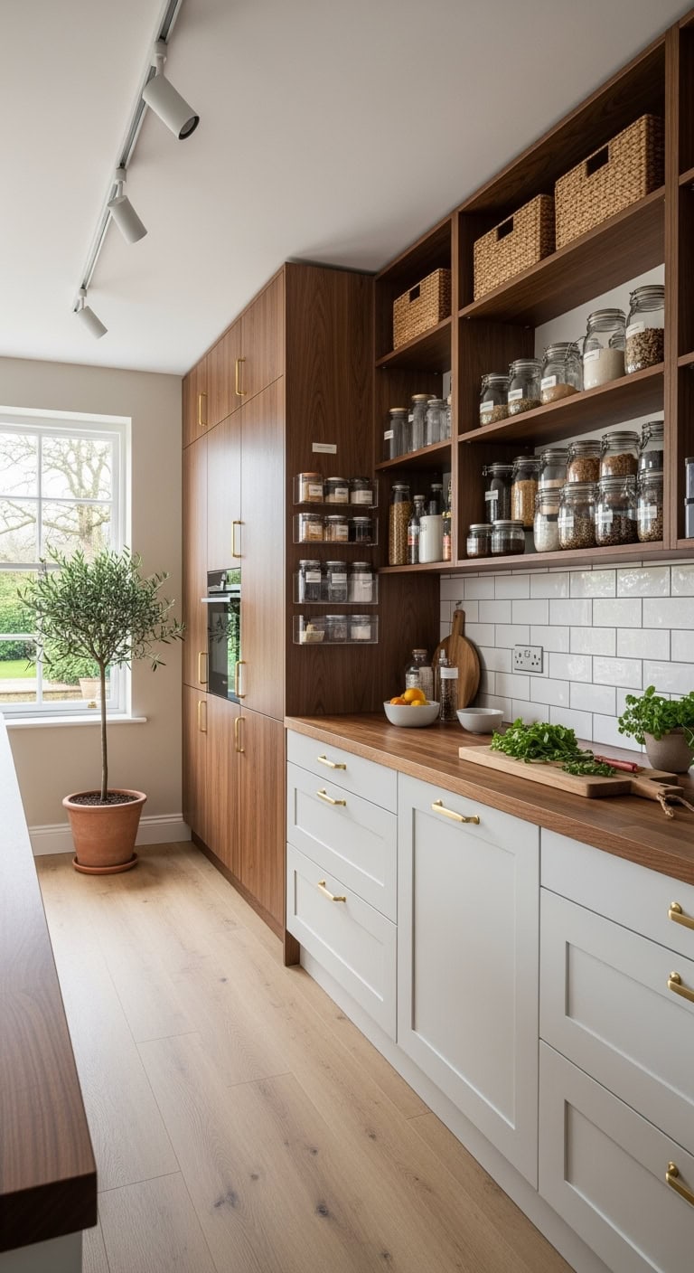 floor to ceiling walnut pantry