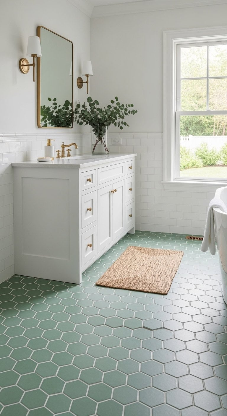 sage hexagon bathroom makeover