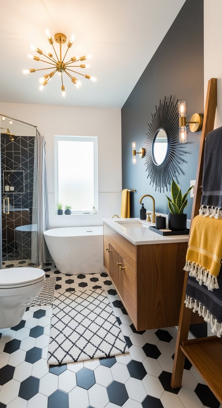 mid century teak bathroom chic