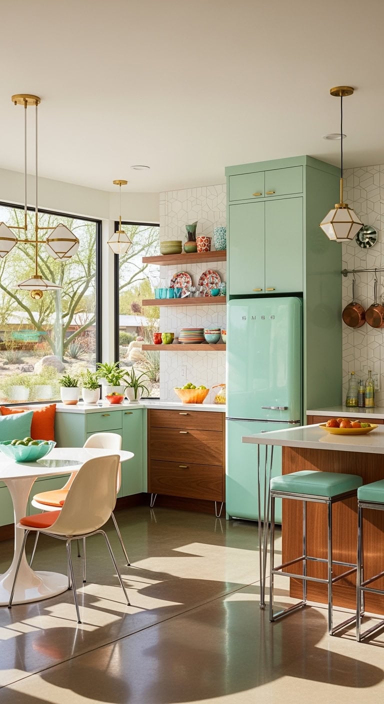 minty midcentury kitchen vibes
