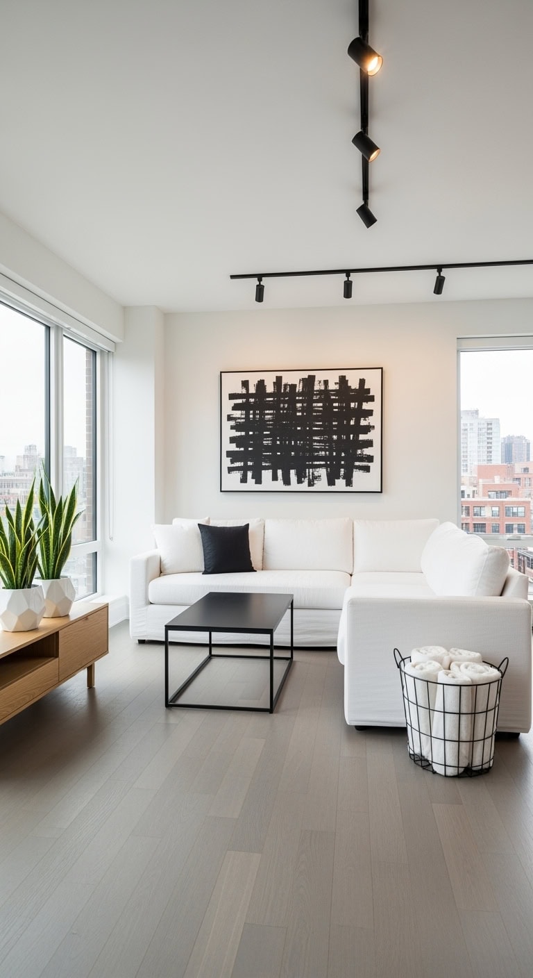 minimalist monochrome living room