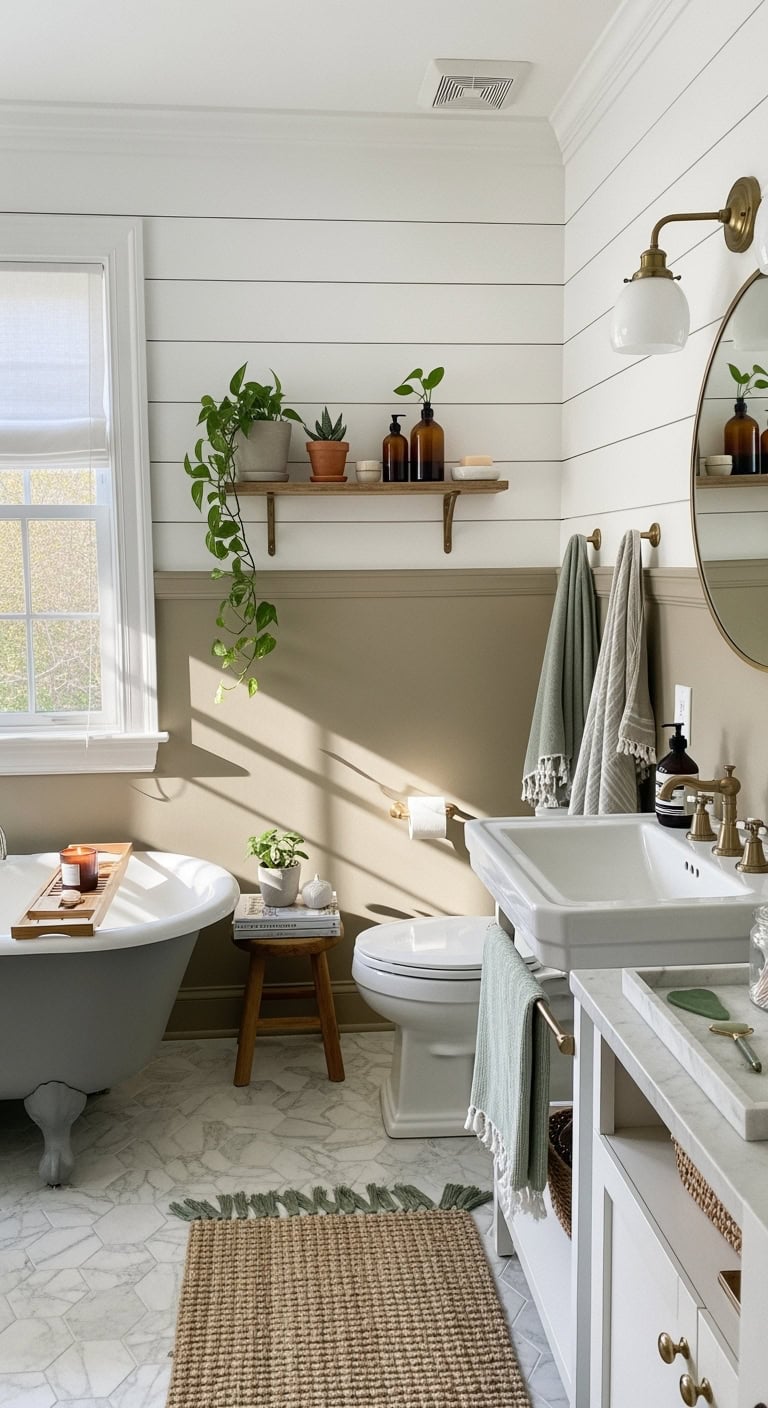 earthy luxe bathroom with matte khaki paint