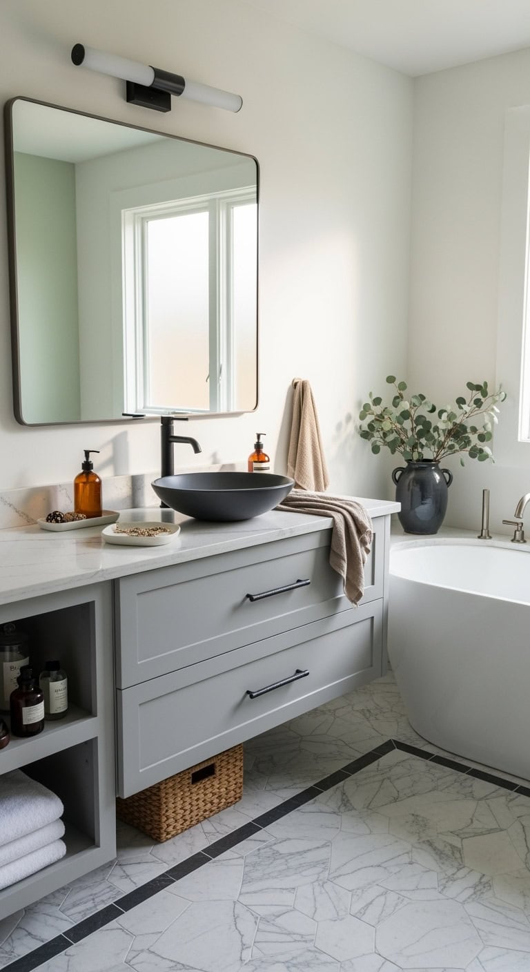 charcoal hardware creates moody sophistication