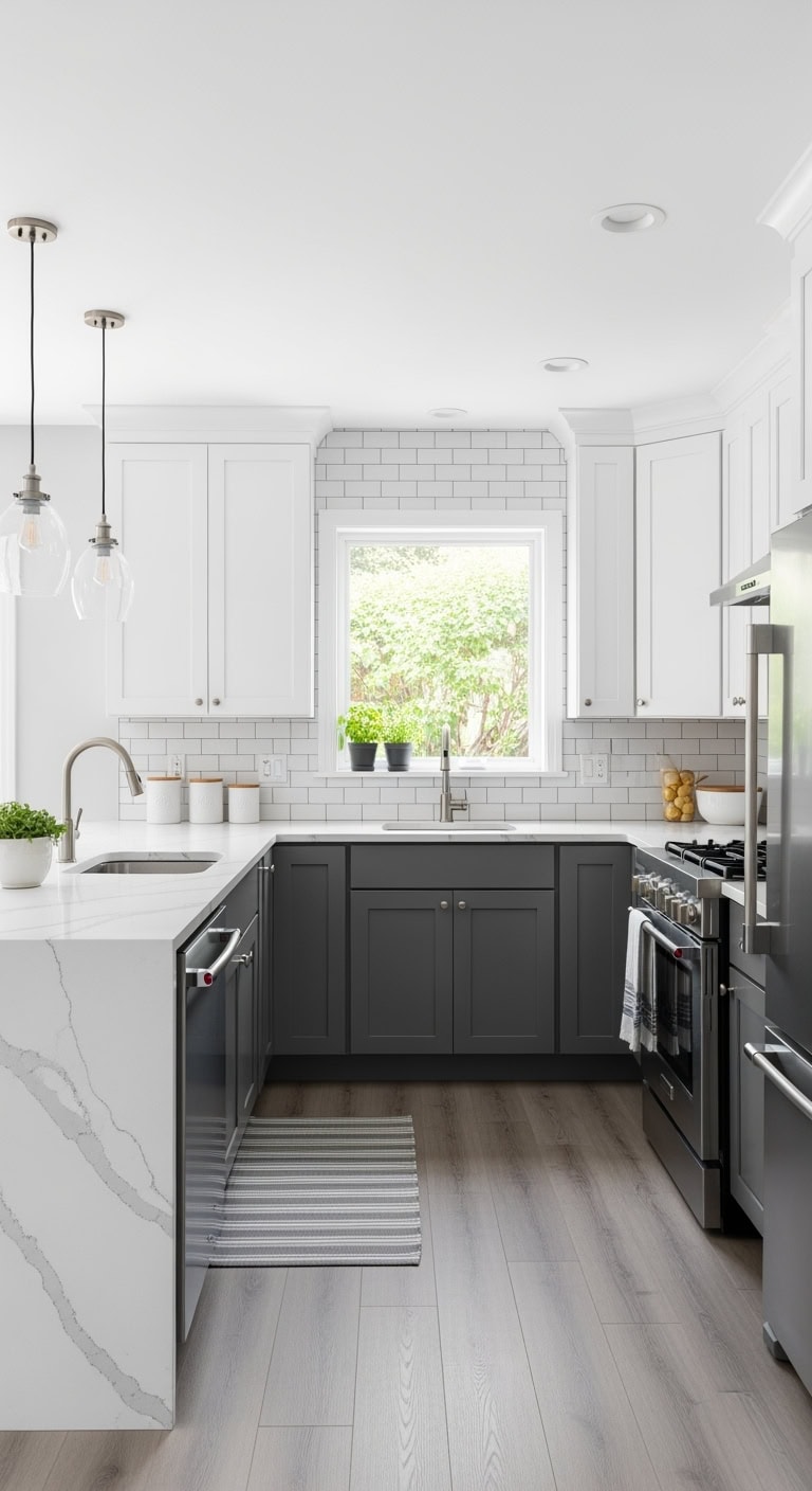 two tone grey white kitchen