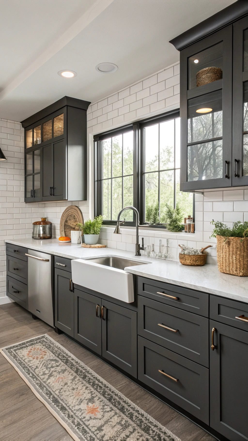 pewter hardware enhances kitchens