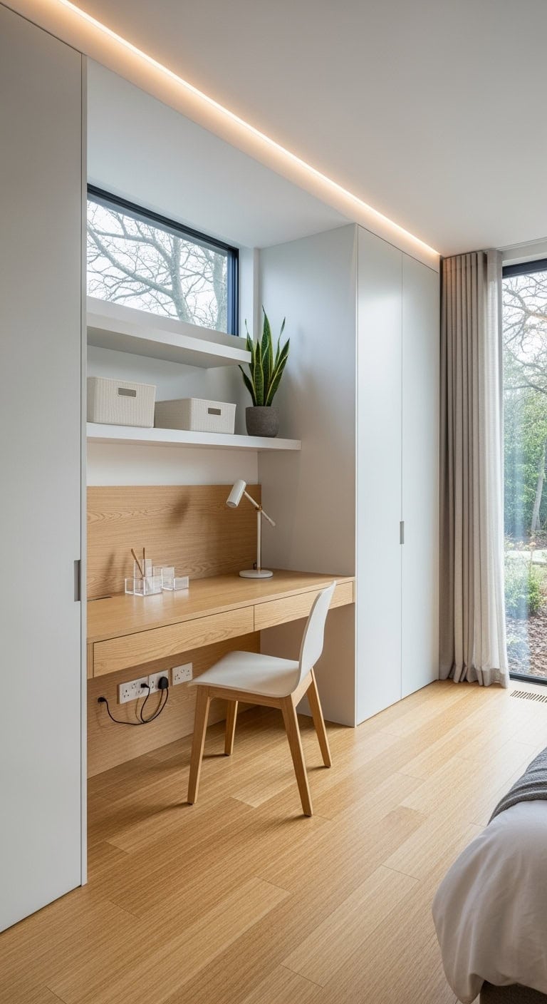 minimalist bedroom office sanctuary