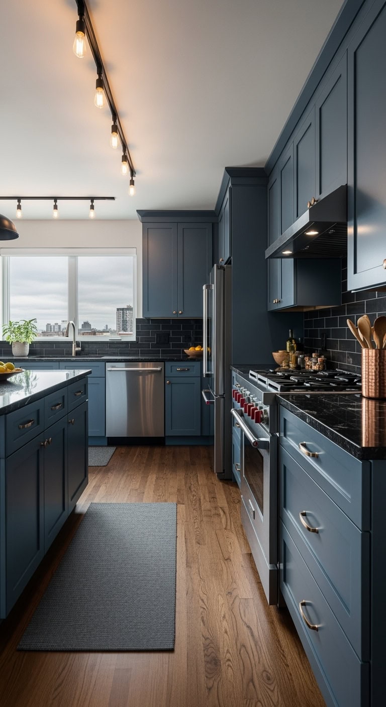 moody charcoal blue kitchen