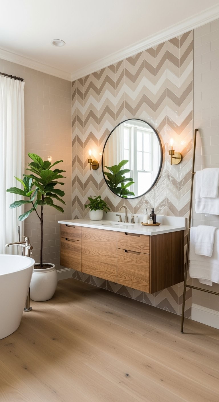 sophisticated chic beige chevron accent wall