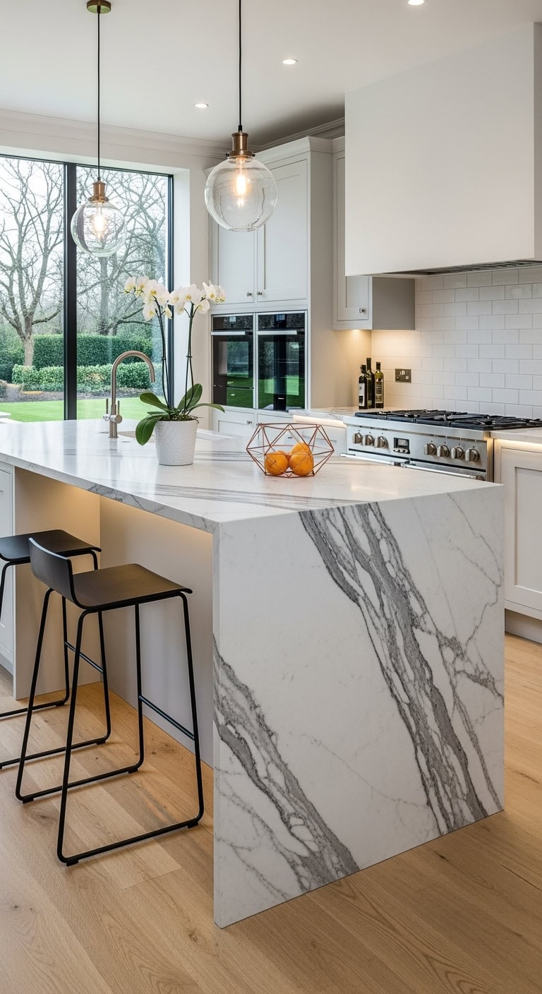 dramatic sculptural waterfall countertop statement