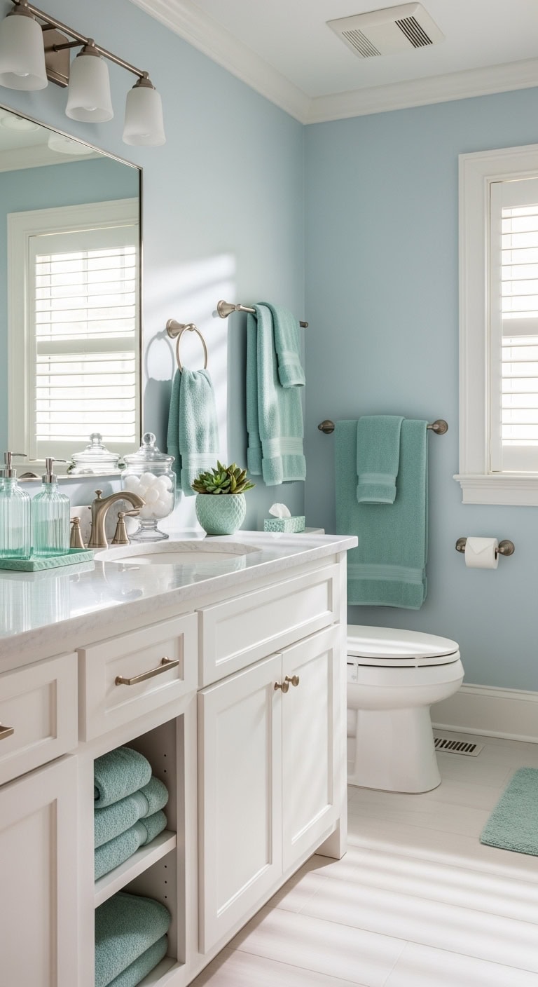 soft seafoam vanity accents