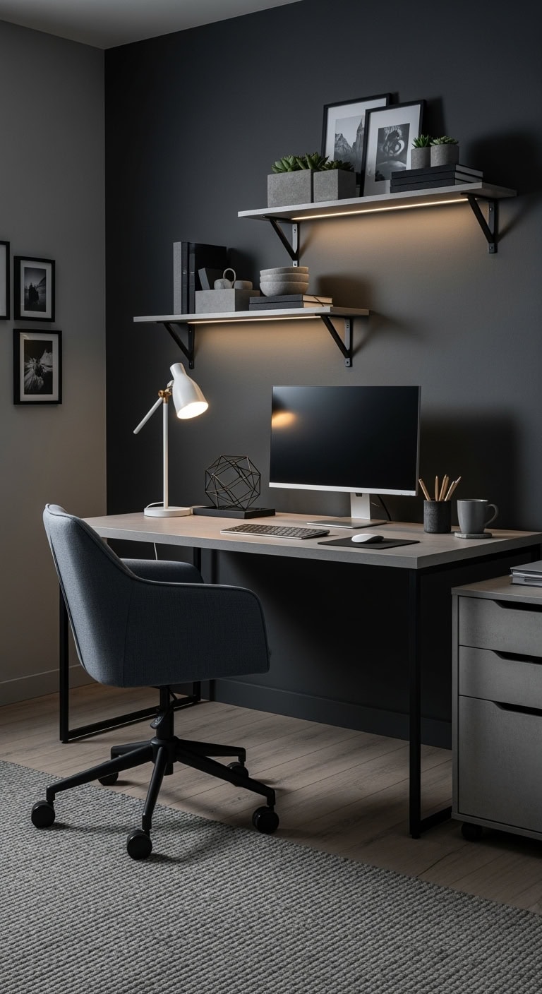 sleek industrial monochromatic textured office