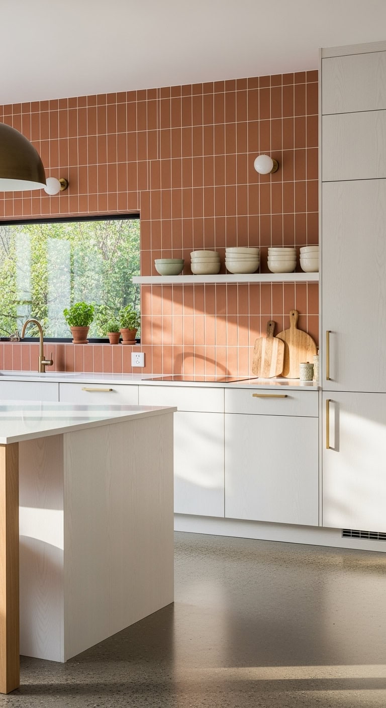 minimalist terracotta tiles zen kitchen