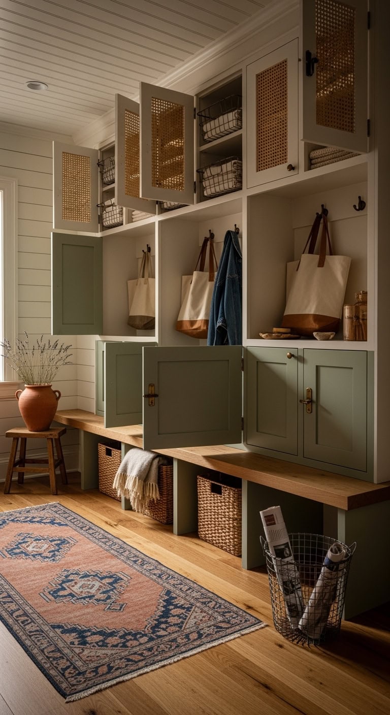 charming vintage farmhouse mudroom lockers