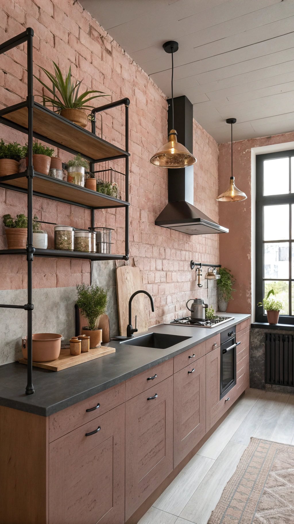 rosy industrial kitchen design