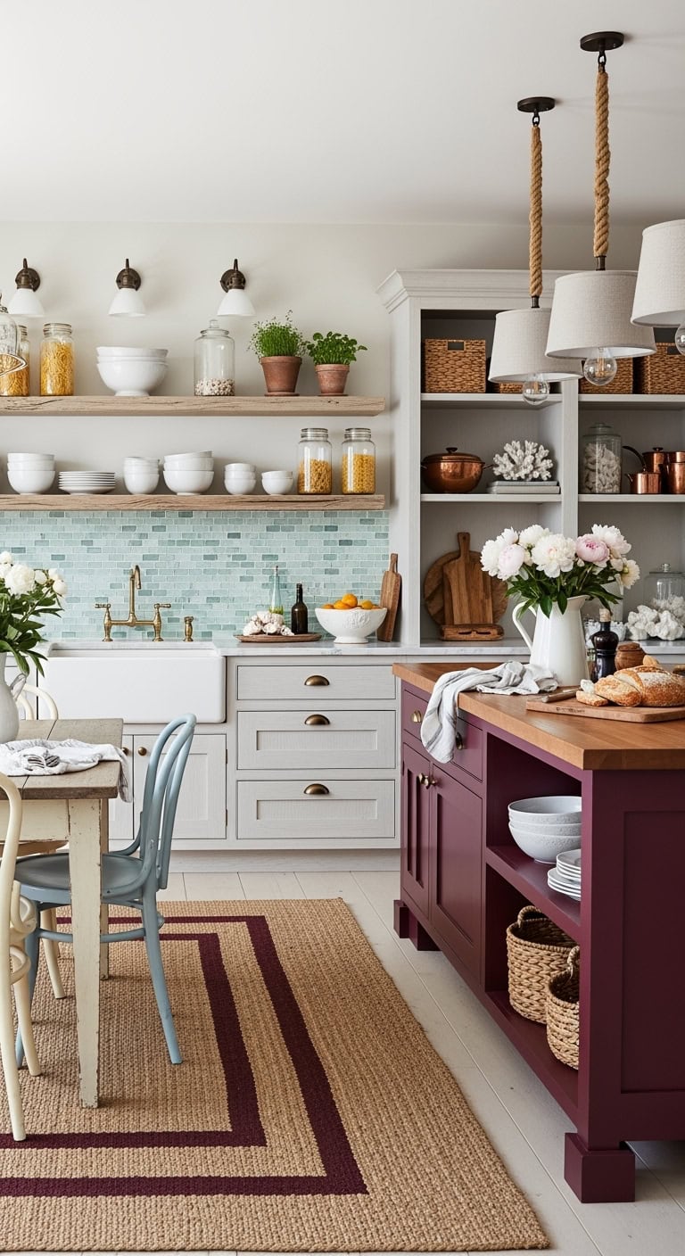 burgundy coastal kitchen charm
