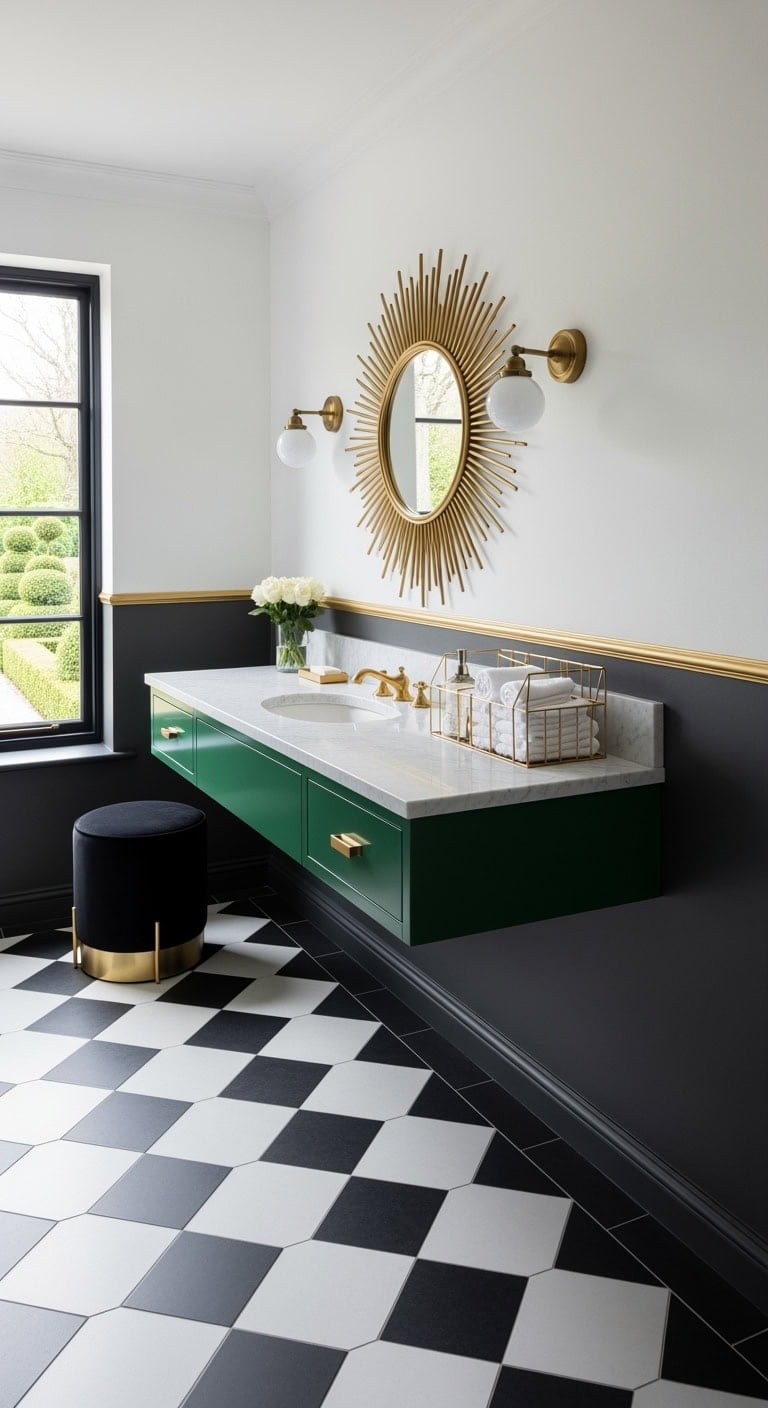 art deco emerald marble vanity