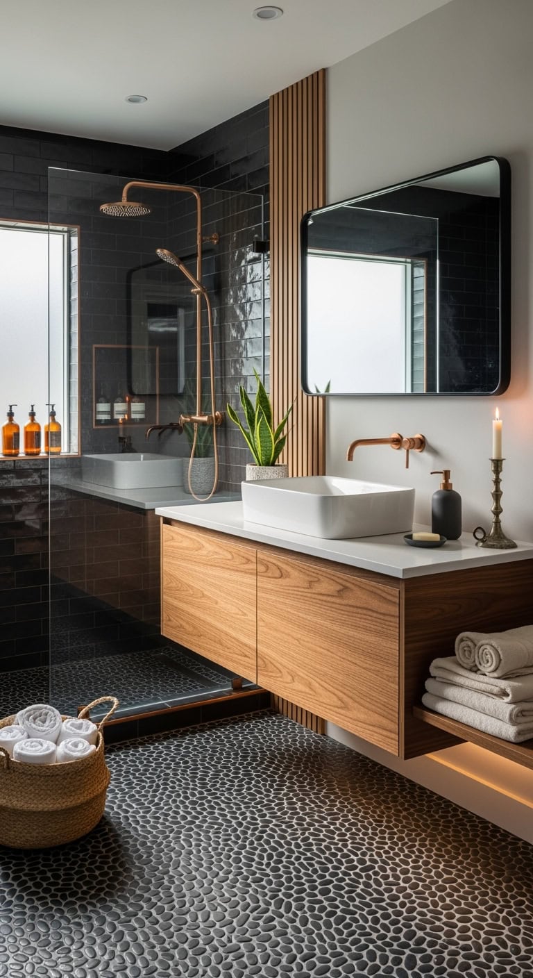 smooth dark luxurious organic bathroom floors