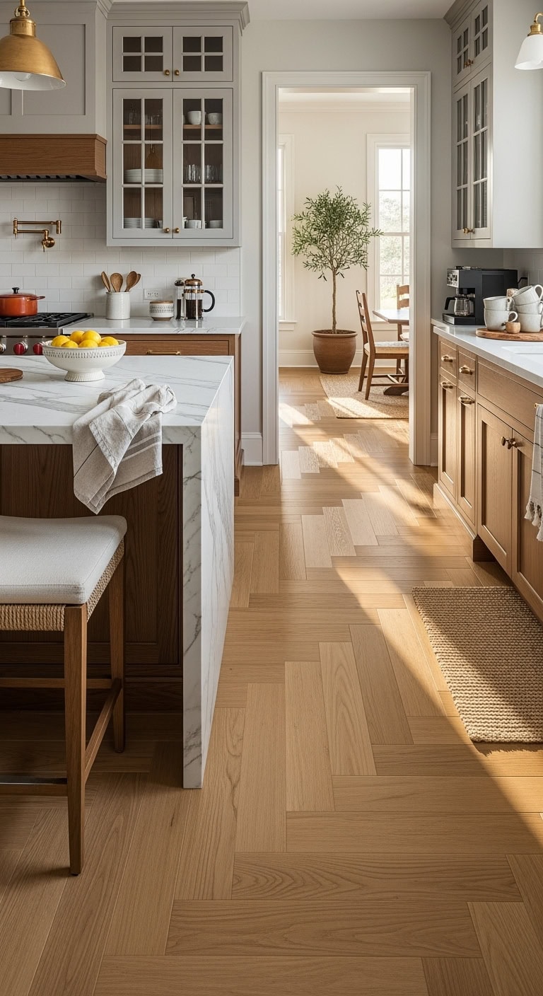 warm modern versatile herringbone floor pattern