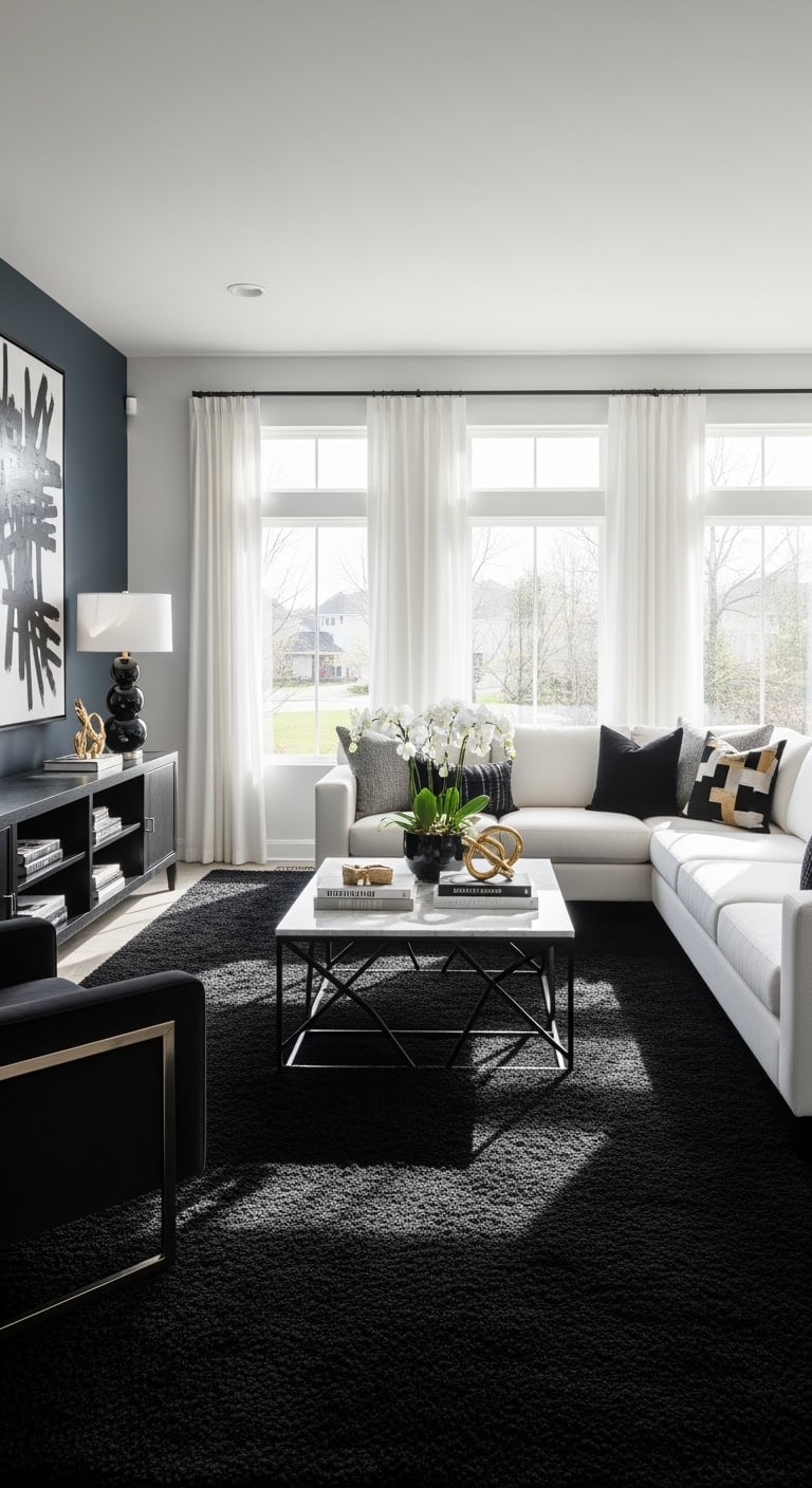 solid black rug centerpiece styling