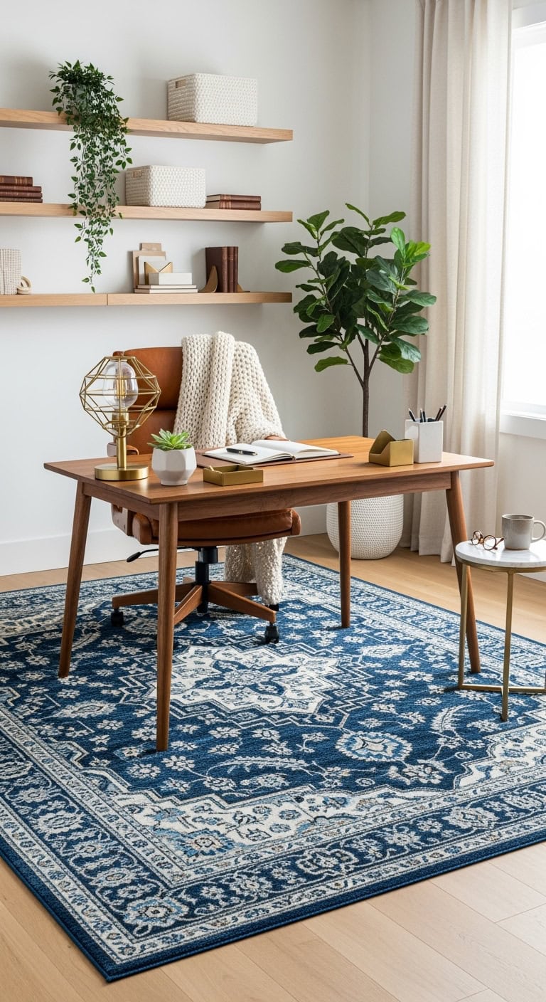 sophisticated grounding workspace statement rug