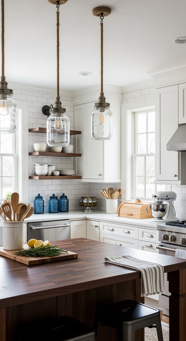 farmhouse charm with mason jar lighting