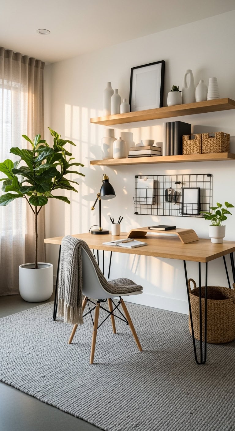 layered scandinavian wood office design