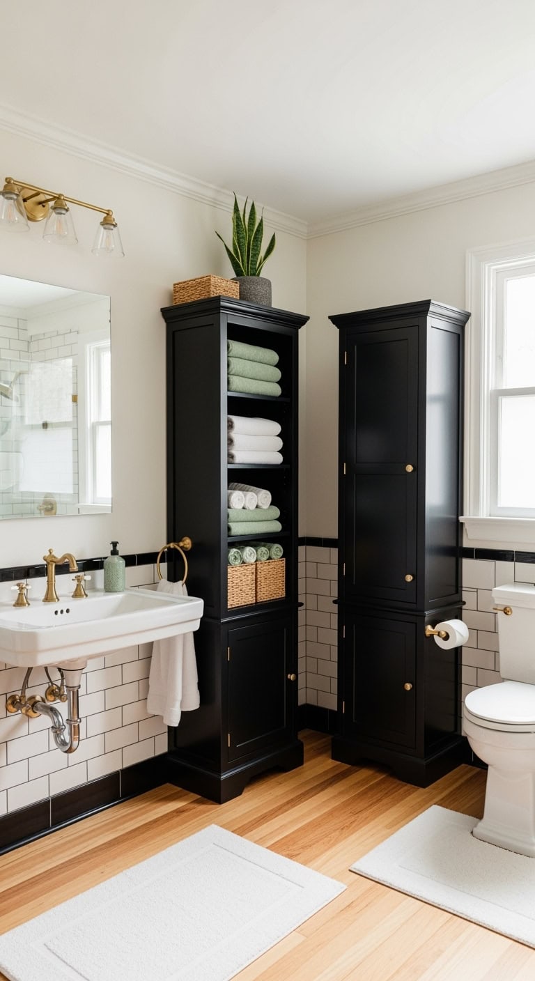 sleek vertical hidden functional bathroom storage