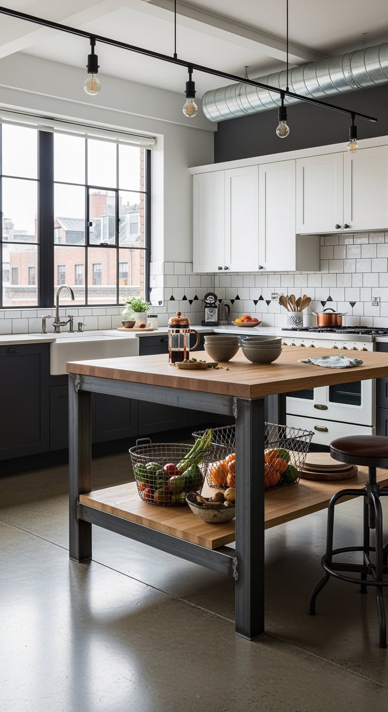 industrial steel butcher block island