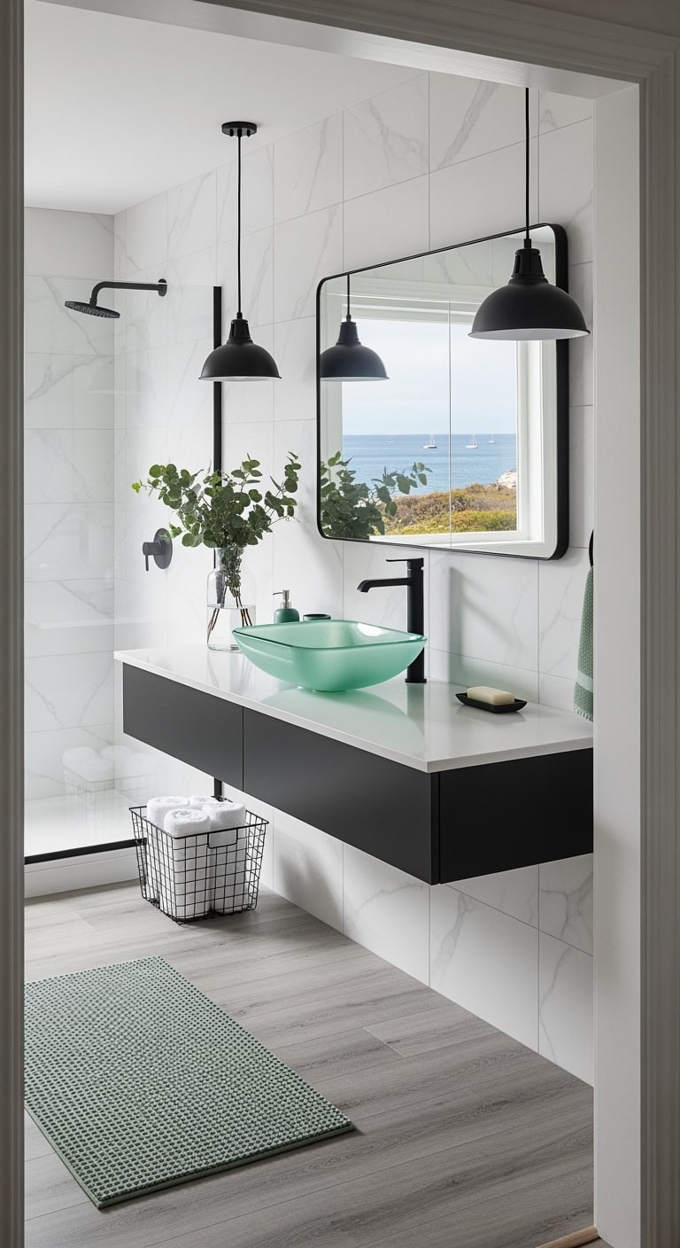 seafoam glass with matte black