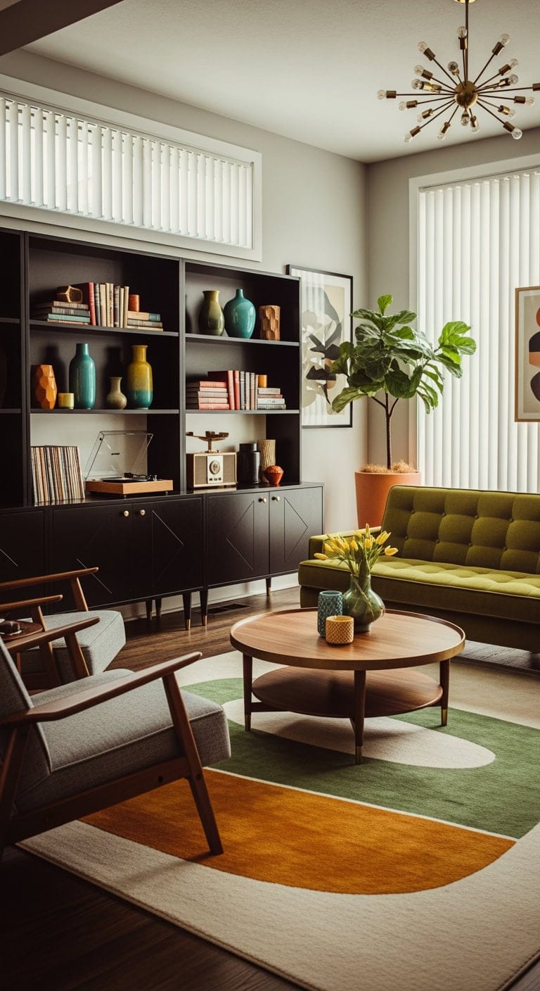 mid century black built ins glam