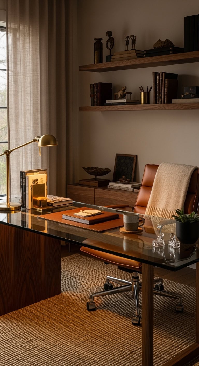 bright airy glass top workspace