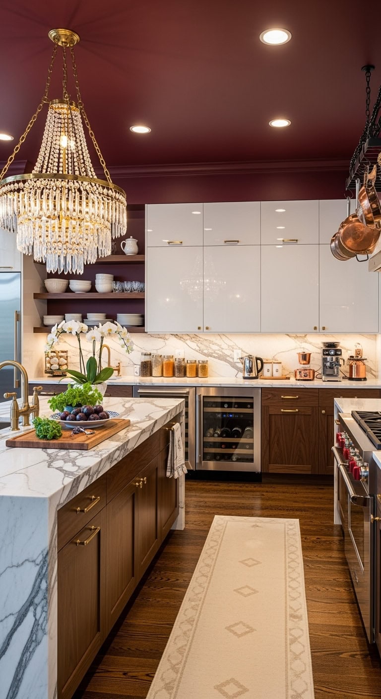 luxury burgundy kitchen design