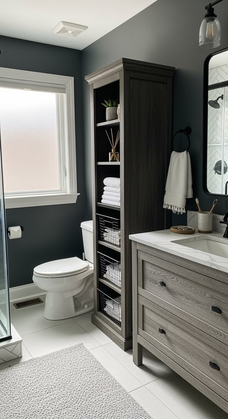 boutique hotel bathroom organization tower