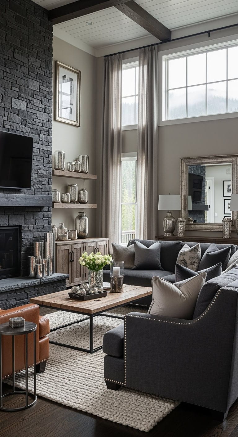 rustic charcoal fireplace elegance