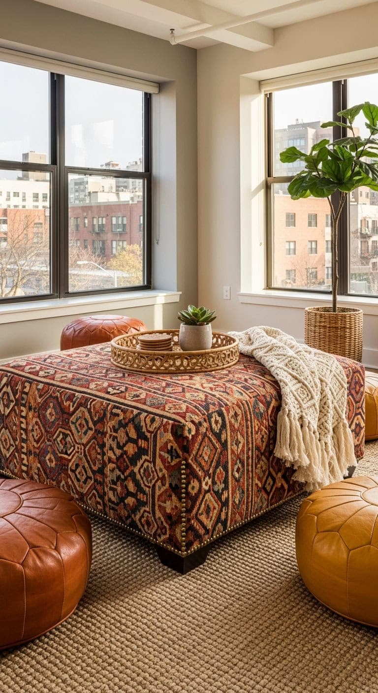 kilim upholstered multifunctional storage ottoman