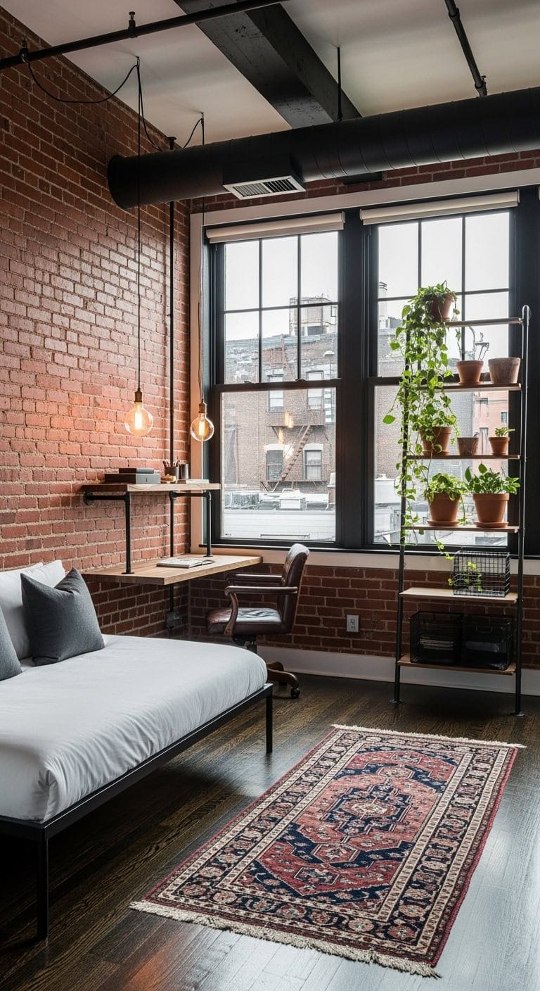 exposed brick industrial daybed