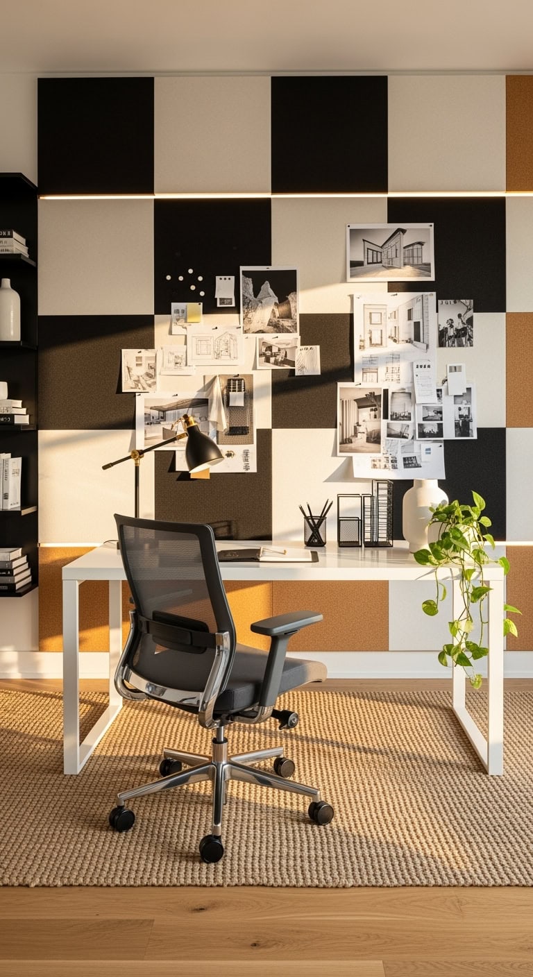 contrasting cork board wall design