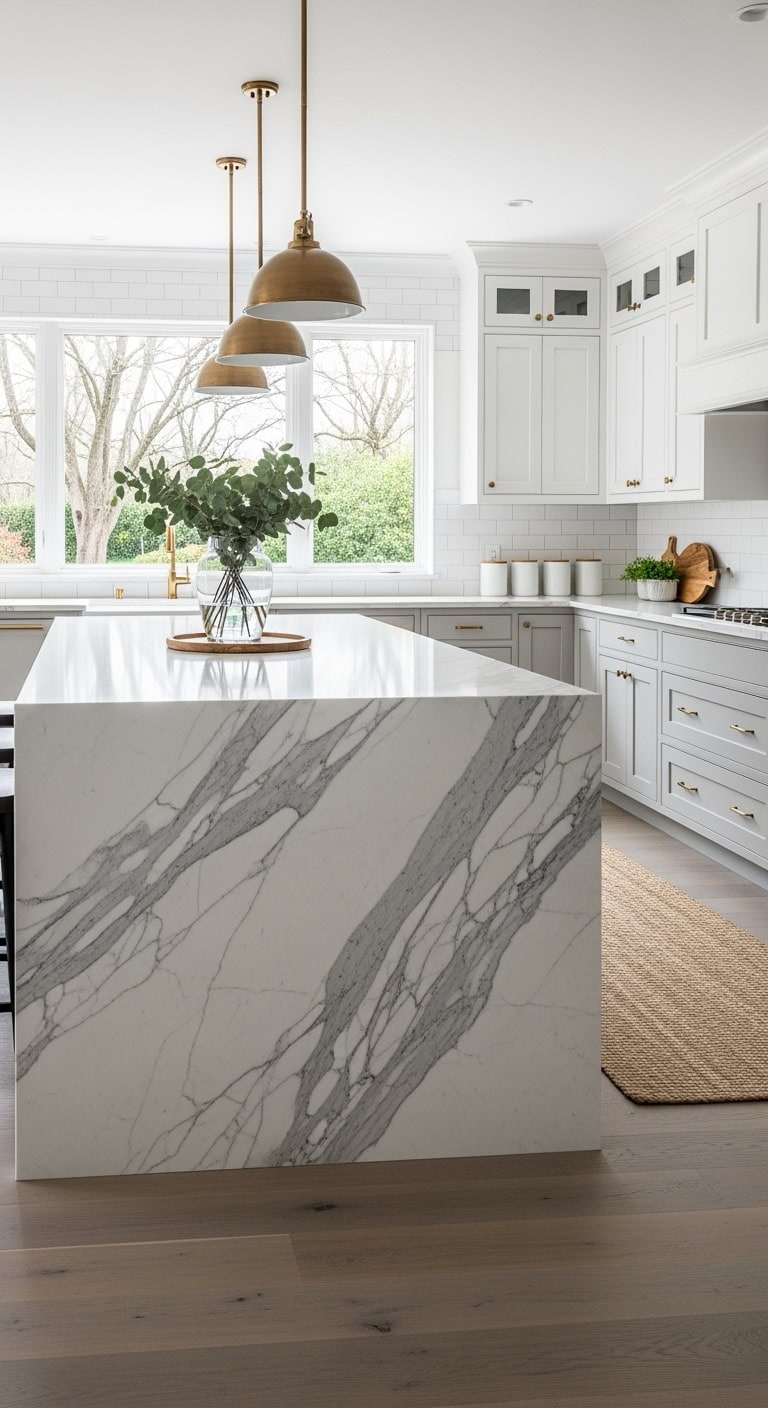 marble waterfall island centerpiece