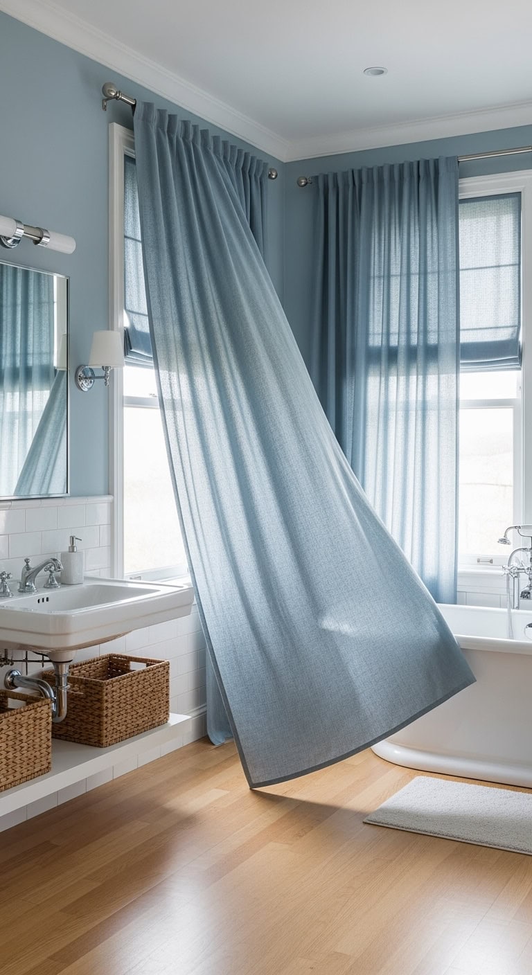 dreamy textured coastal blue linen curtains