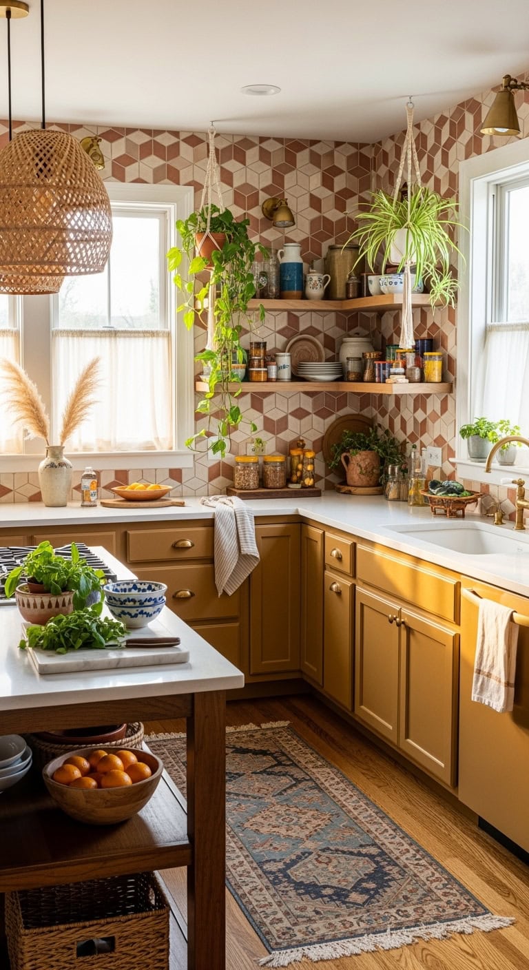 bohemian mustard cabinet styling