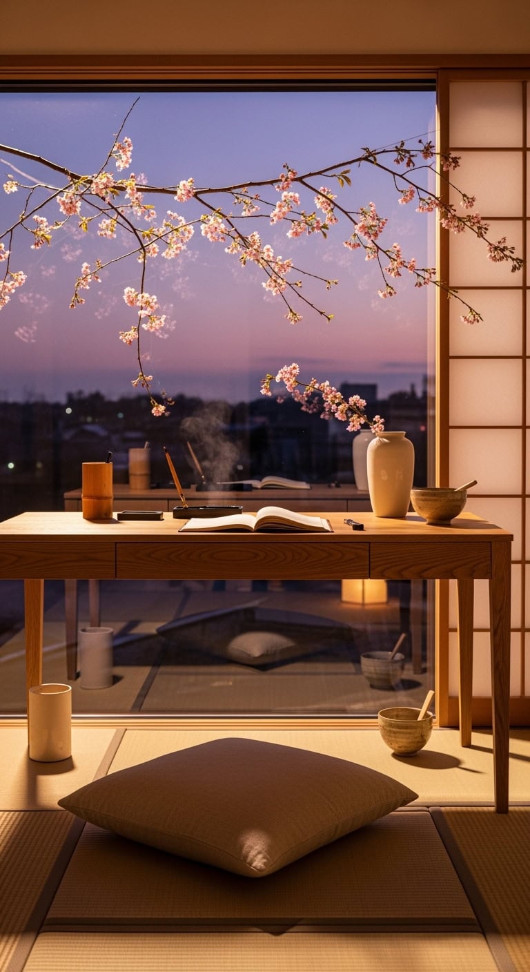 serene minimalist nature inspired workspace design